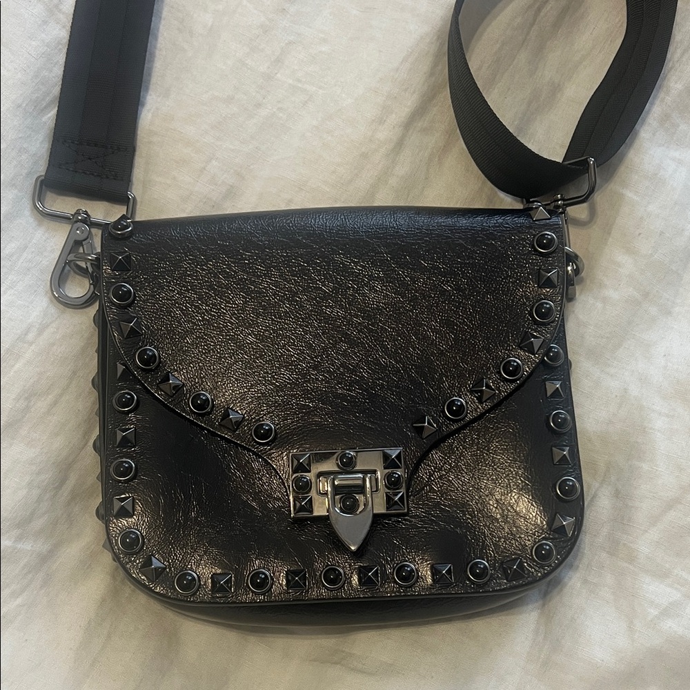 Valentino Garavani Black Rock Studded Crossbody Bag
